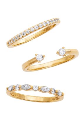 Savvy Cie Jewels ROSE GOLD PLATED WHITE CZ SET OF 3 RINGS