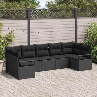 vidaXL Conjunto De Sof&aacute; De Jard&iacute;n 7 Pcs Negro Polirat&aacute;n Vidaxl