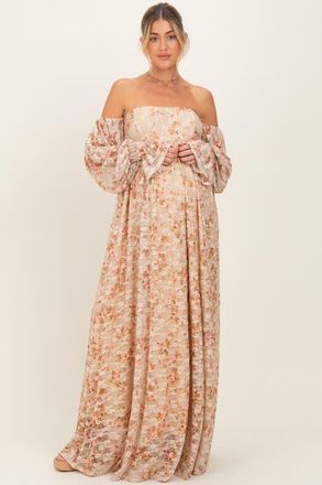 Pinkblush Color Floral Lace Smocked Long Sleeve Off Shoulder Maxi Dress in Multi at Nordstrom, Size Medium