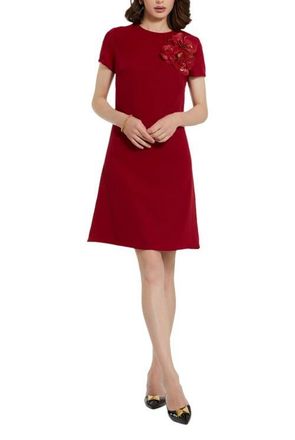Mac Duggal Crepe Cap Sleeve Mini Dress With 3D Flower Details in Garnet at Nordstrom, Size X-Small
