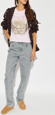 Ganni T-shirt With Colorful Print, Womens, Pink