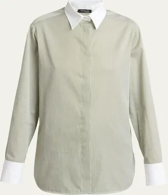 Kiton Striped Cashmere Poplin Button-Down Shirt