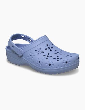 Crocs Womens Classic Floral Cut Out Womens Clogs - Blue Haze Synth - Size: 9