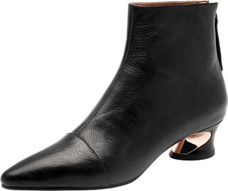 TinaCus Creped Genuine Leather Womens Pointed Toe Handmade Low Heels Back Zip Up Ankle Boots, Black, 7.5 UK