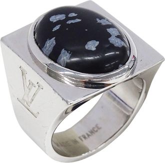 Louis Vuitton Silver Black Silver 925 Band Ring (Pre-Owned)