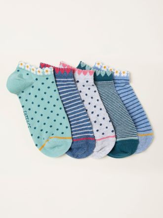 Fat Face FatFace Blue Spot and Stripe 5 Pairs of Trainer Socks