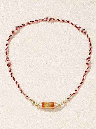 Marie Lichtenberg Collana In Cordoncino E Oro 14 Carati Con Smalto, Diamanti E Perle Baby Locket