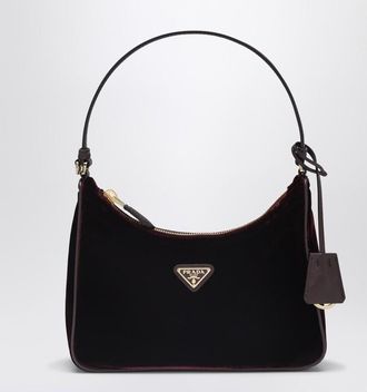 Prada Re-Edition 2005 mini bag in burgundy velvet and Saffiano leather