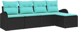 vidaXL Set Di Divani 5 Pz Nero E Turchese Polyrattan Vidaxl