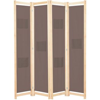 vidaXL Biombo Divisor De 4 Paneles De Tela Marr&oacute;n 160x170x4 Cm Vidaxl