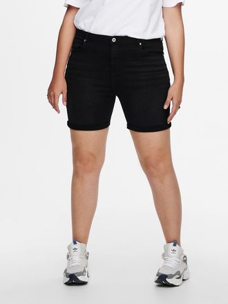 Only Carmakoma Jeansshorts ONLY CARMAKOMA CARLAOLA HW SHORTS AZG573 DNM, Damen, Gr. 42, N-Gr, schwarz, Denim/Jeans, Obermaterial: 98% Baumwolle, 2% Elasthan, unifarb