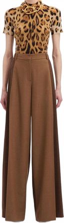 Oscar De La Renta Mixed Pleated Wide Leg Pants In Cafe