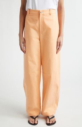 Nellie Partow Barrow High Waist Cotton Barrel Leg Pants in Coral at Nordstrom, Size 12