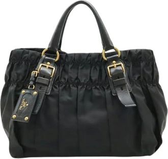 Prada Pre-owned Handbags, female, Black, Size: ONE SIZE Pre-owned Gaufre Nylon Leather Tote Bag