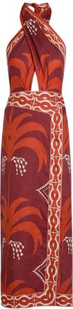 Johanna Ortiz Buen Viento Halterneck Linen Midi Dress - Red - 2 (UK4 / Xxs)