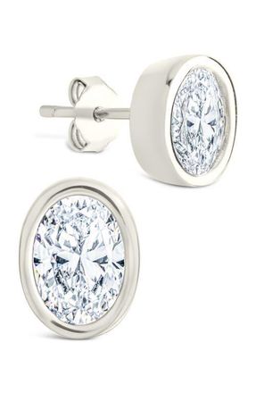 Sterling Forever Oval Cut Cubic Zirconia Stud Earrings in Silver at Nordstrom