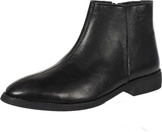 Generic Mens Flat Heel Office Dress Boots Square Toe Chelsea Ankle Boots PU Leather Formal Boot with Side Zipper,Black,10.5 UK