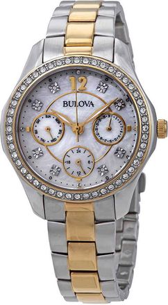 Bulova Crystal Mother of Pearl Dial Two-tone Ladies Watch 98N114