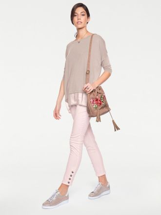 Heine Oversize-Shirt HEINE Oversized Shirt, Damen, Gr. 36/38, beige (puder), 95% Viskose, 5% Elasthan, Chiffon:100% Polyester, unifarben, Rundhals, Shirts O