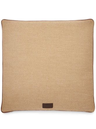 Brunello Cucinelli logo-appliqu&eacute; interwoven-design cushion - unisex - Polyester/Cotton - OS - Neutrals