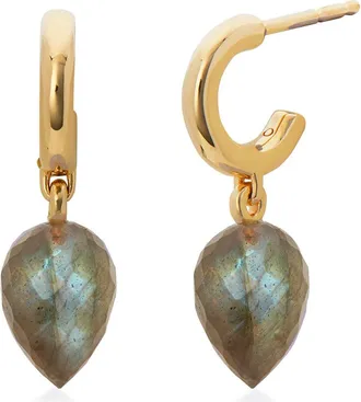 Monica Vinader Fiji Bud Labradorite Drop Huggie Hoop Earrings in Yellow Gold at Nordstrom Rack