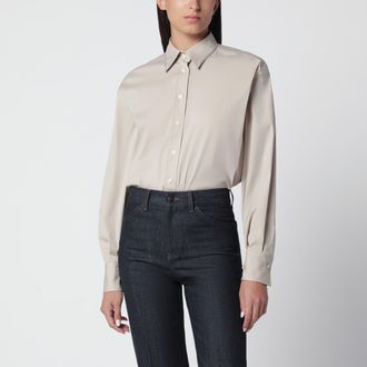 Brunello Cucinelli Monili Trim Stony Ground Cotton Poplin Shirt