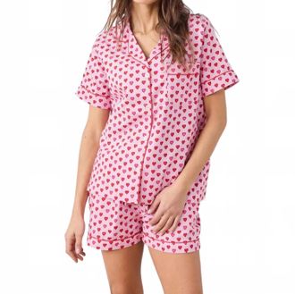 Printfresh Mini Candy Hearts Short Pajama Set In Pink Macaroon