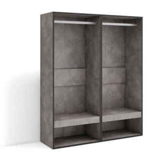 Skraut Home Skraut Home - Vestidor Abierto, Ropa, Zapatos, Complementos, 120x145x35 Cm, Dormitorio, Habitaci&oacute;n, Armario, Perchero, Estilo Moderno, Gris Cemento