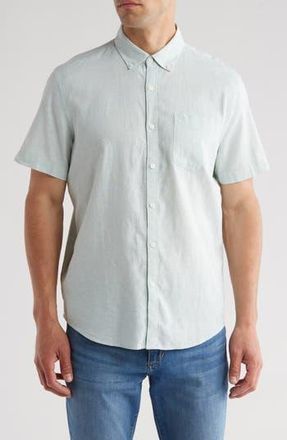 Original Penguin Stretch Linen Blend Short Sleeve Shirt in Surf Spray at Nordstrom Rack, Size Xx-Large
