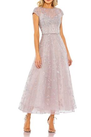 Mac Duggal Petite Embellished High Neck Cap Sleeve A Line Dress in Lilac at Nordstrom, Size 10P