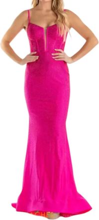 Sherri Hill Corset Top Embellished Dress In Bright Fuchsia
