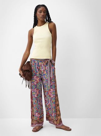 Icone Womens Tie ribbons printed wide-leg pant