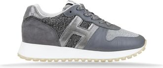 Hogan Glitter Sneakers met Leren Details - Dames - Sneakers - Grijs - 35 1/2 EU - Leer - Schoenen