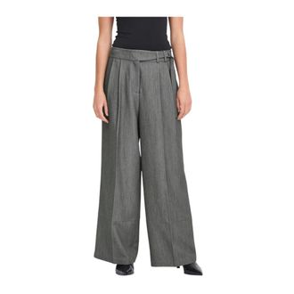 Ichi Wide Trousers, female, Gray, Size: S Tailored Trousers with Zip and Hook Fastening