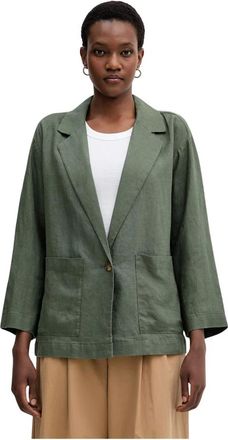 Benetton Linnen Enkelrijig Blazer - Dames - Jassen - Groen - Maat: L Linnen