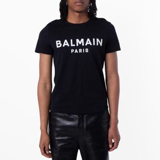 Balmain Flock Logo Print Cotton T Shirt, Size Small