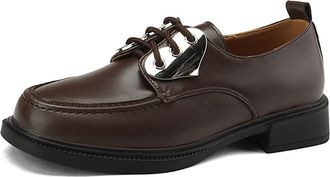 Generic MiaZane Womens Vintage Oxford Shoes Round Toe Low Heel 3CM PU Leather Brogues Lace Up Flats Classic Shallow Cut Design Comfortable Casual Business Pat