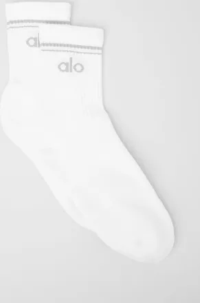 Alo | Half-Crew Throwback Socks in White/Titanium, Size: Medium