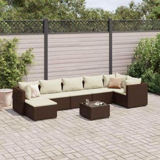 vidaXL Set Sof&aacute;s De Jard&iacute;n 8 Piezas Y Cojines Rat&aacute;n Sint&eacute;tico Marr&oacute;n Vidaxl