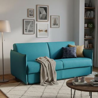 Dmora Sof&aacute; Cama 2 Plazas Follina, Desenfundable, Con Almacenaje Hecho En Italia, Apertura Abatible, 160x95 Cm Azul