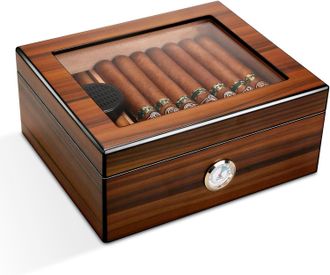 OEM Caja Humidor De Vidrio Y Madera De Cedro Con Separador, Higr&oacute;metro Y Humidificador - Marr&oacute;n - Otro