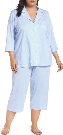 Lauren Ralph Lauren Knit Crop Pajamas in Carissa Blue/White Stripe at Nordstrom, Size 2X