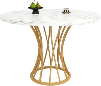 STILVORA Mesa De Comedor Redonda En Mdf Y Metal Con Motivo Marmoleado, Patas Doradas Ajustables - 80&times;80&times;76 Cm, Dorado
