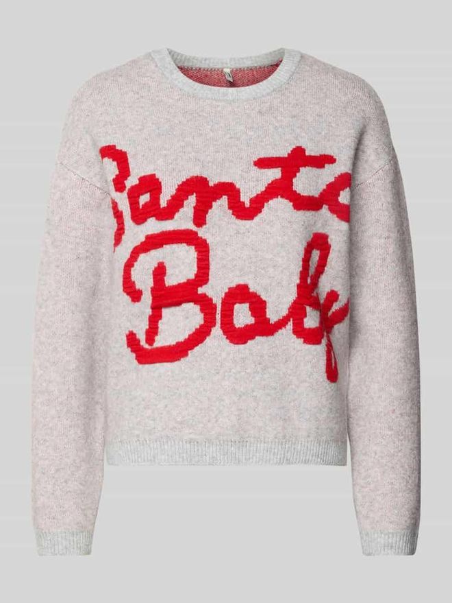 Regular Fit Weihnachtspullover mit Schriftzug Modell XMAS SANTA in Hellgrau, Gr&ouml;&szlig;e XS