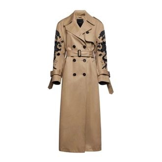 John Richmond Trenchcoat met grafisch borduursel op de mouwen - Heren - Trenchcoats - Beige - S - Katoen - Jassen