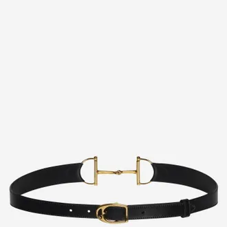 Gucci Womens Oversized Buckle Belt Black Calf Skin