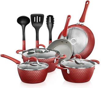 Nutrichef 11Pc Red Diamond Nonstick Cookware Set