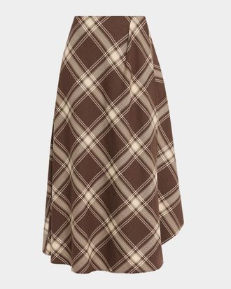 Max Mara Lanoso Tartan Stretch Wool Midi Skirt