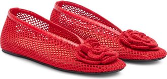Ganni Jenny Flower Mesh Ballerina Flat in Goji Berry at Nordstrom, Size 11Us