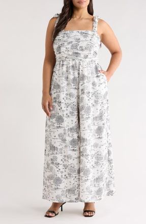 Sugarlips Renzo Toile Tie Strap Jumpsuit in Grey-Black at Nordstrom, Size 3 X